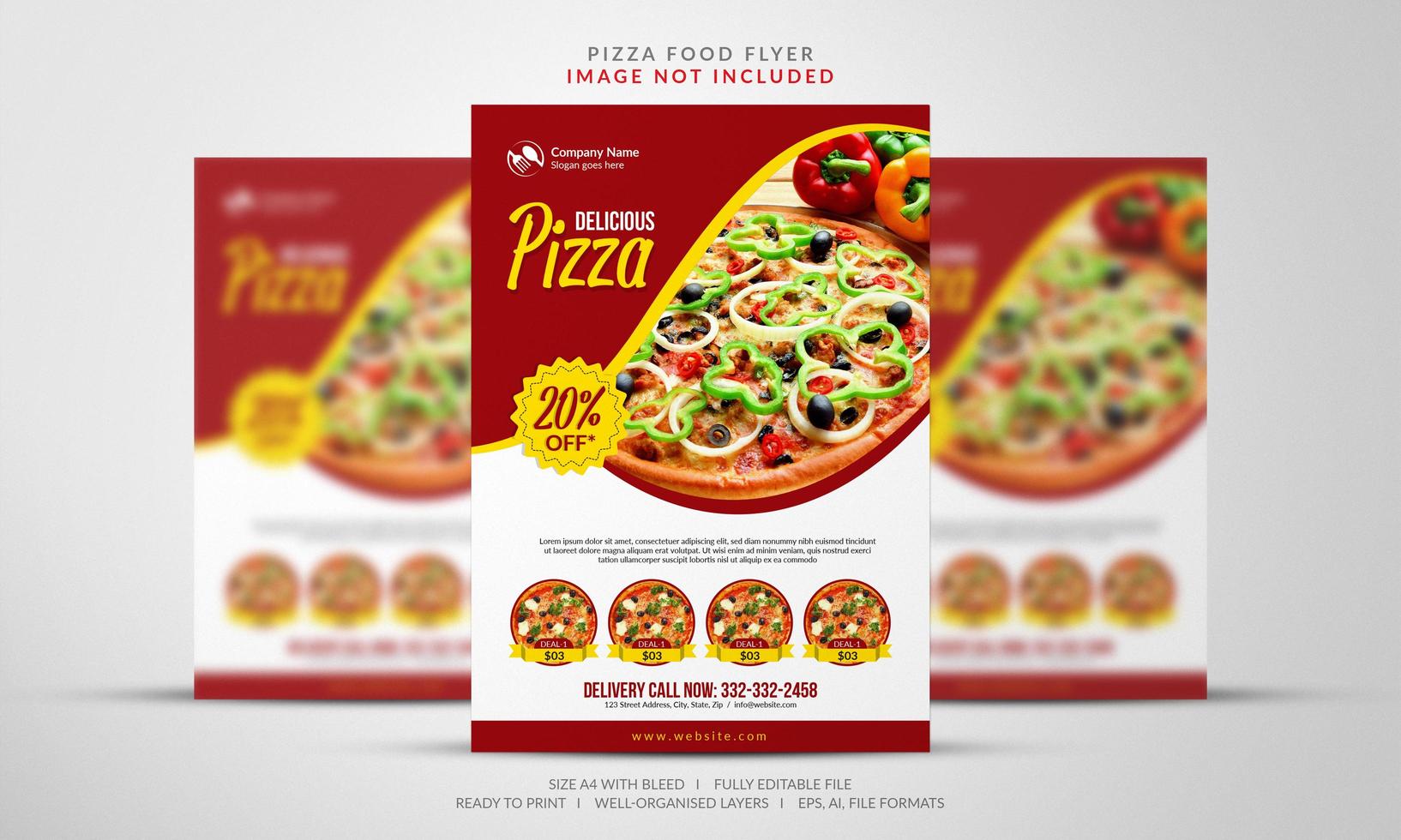 folleto de ofertas de pizza en rojo y amarillo vector