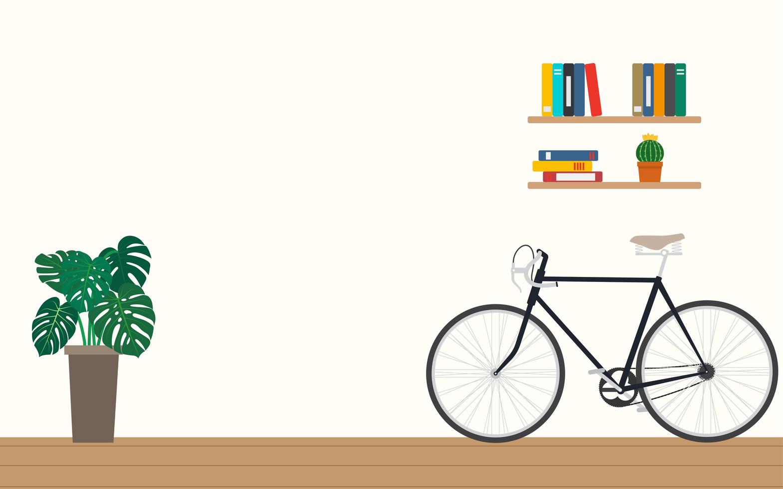 Design of modern home office with bicycle vector