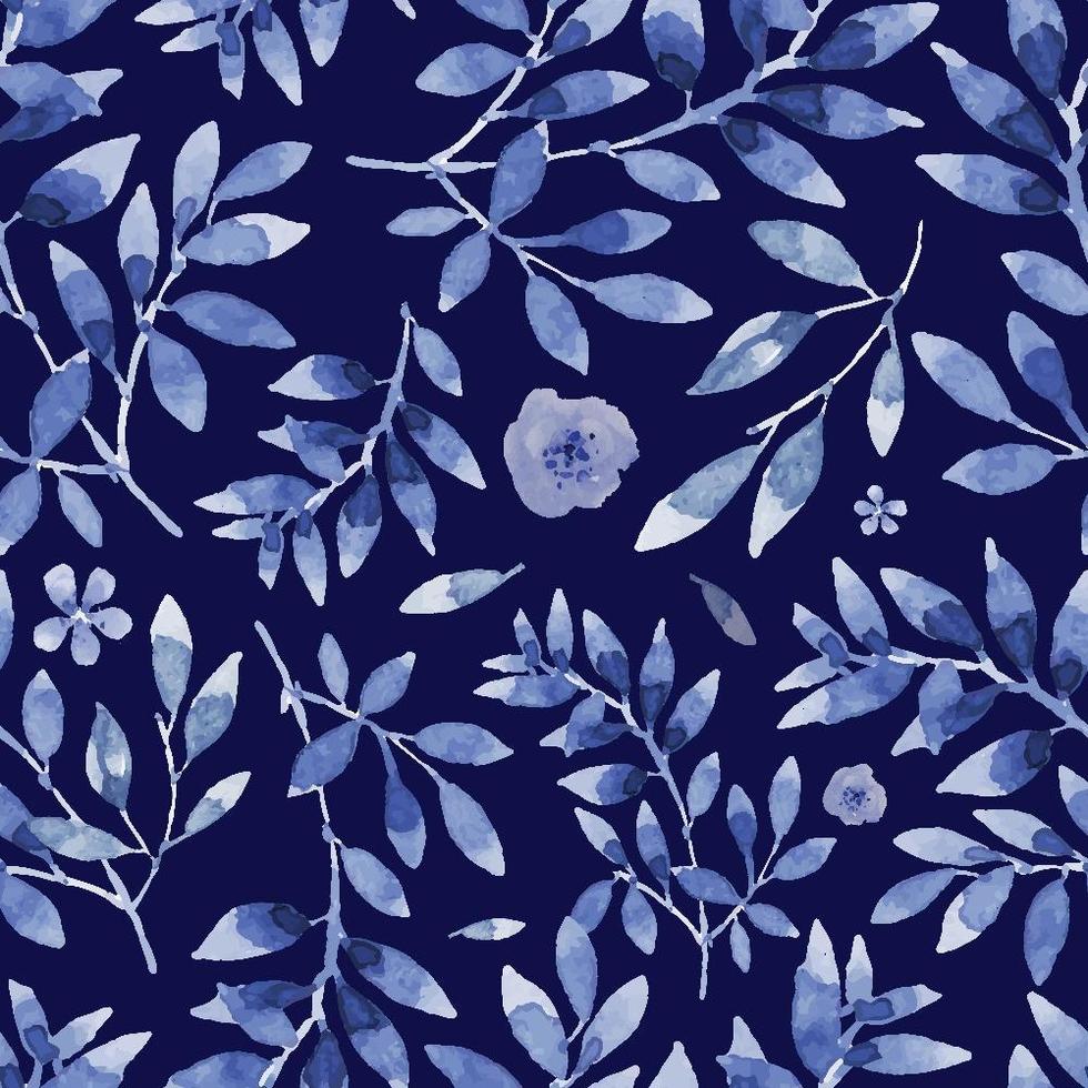 Watercolor Blue Floral Seamless Pattern vector