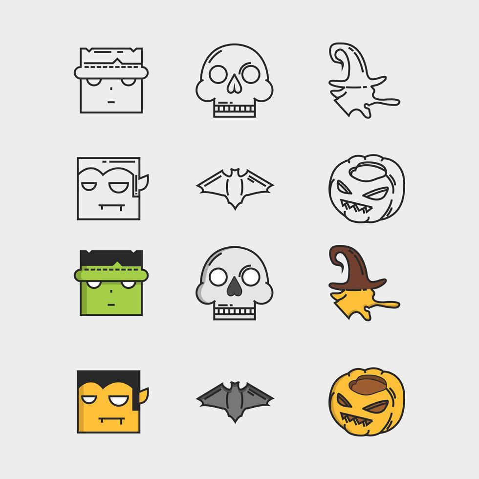 conjunto de iconos de halloween en blanco vector