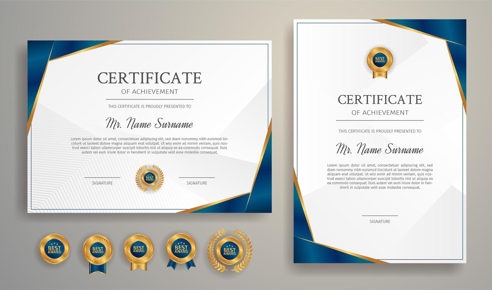 Blue certificate of appreciation vector