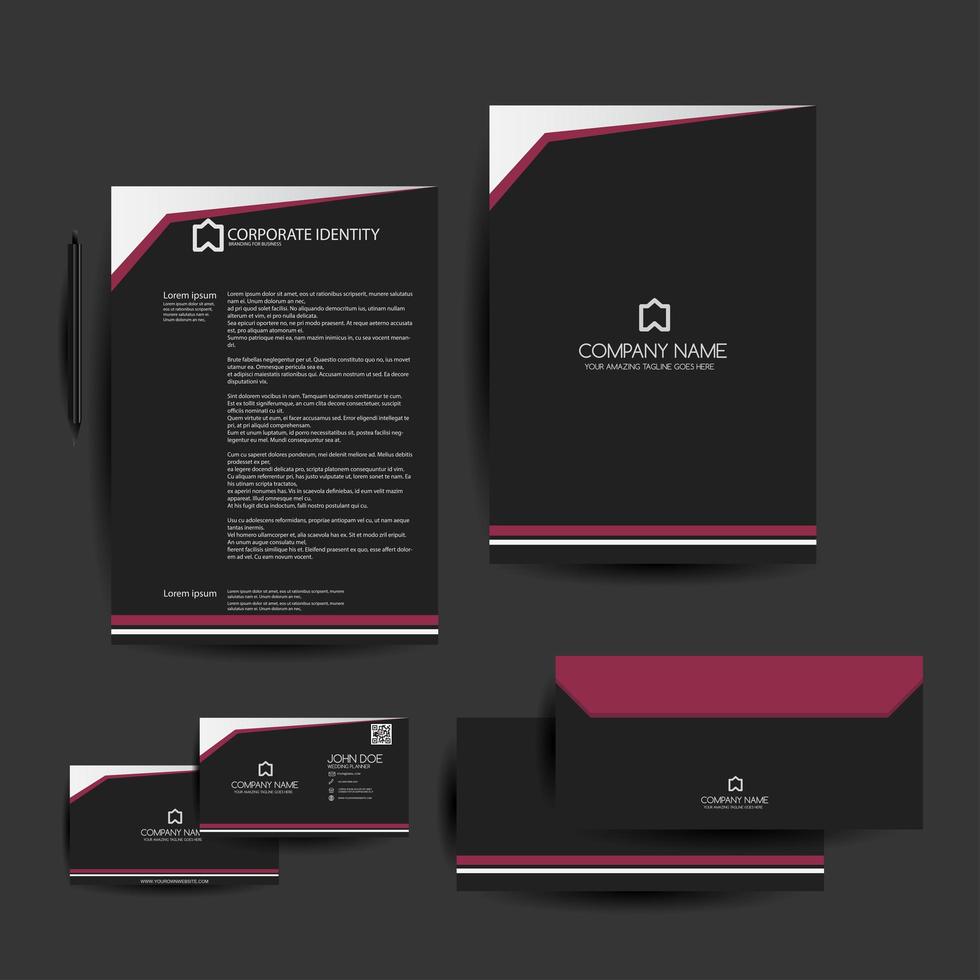 conjunto de elementos de papelería rosa y negro vector