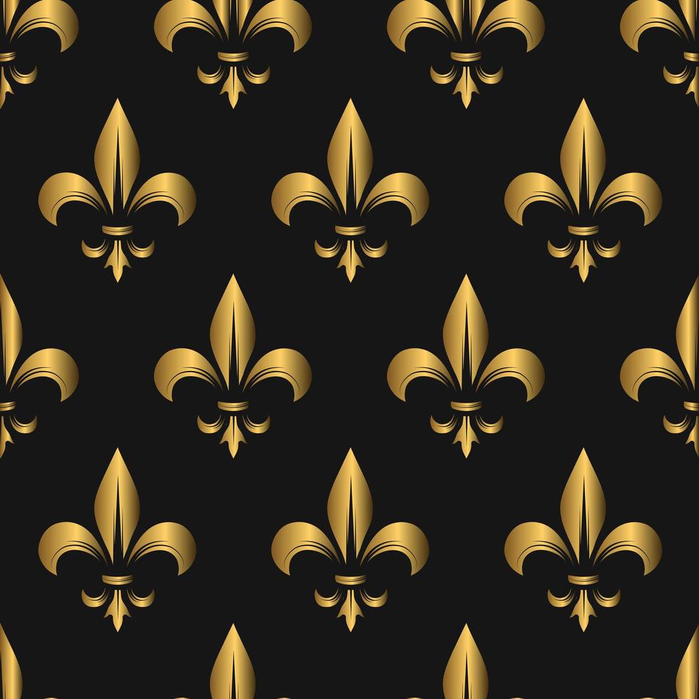 Seamless Golden Fleur De Lis Pattern on Black vector
