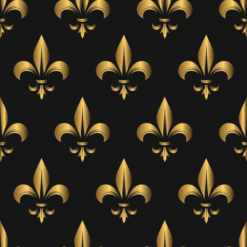 Seamless Golden Fleur De Lis Pattern on Black vector