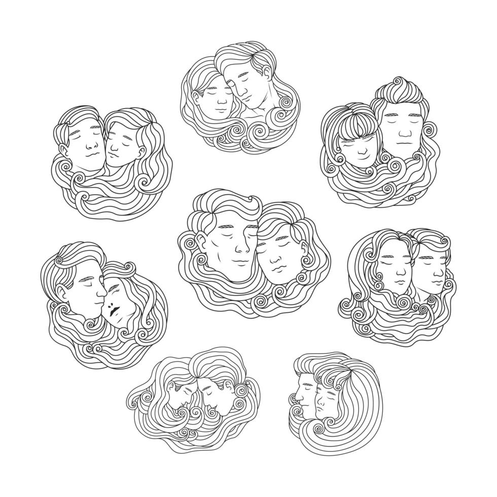 Hand drawn male and female couple head set vector