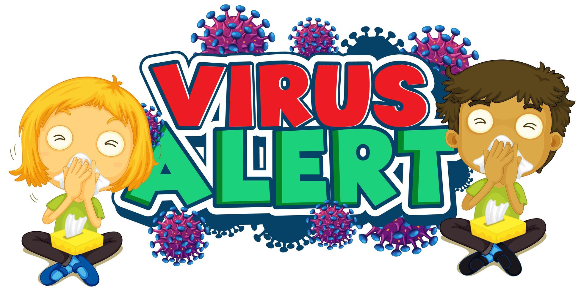 Virus alert font design with sick children vector