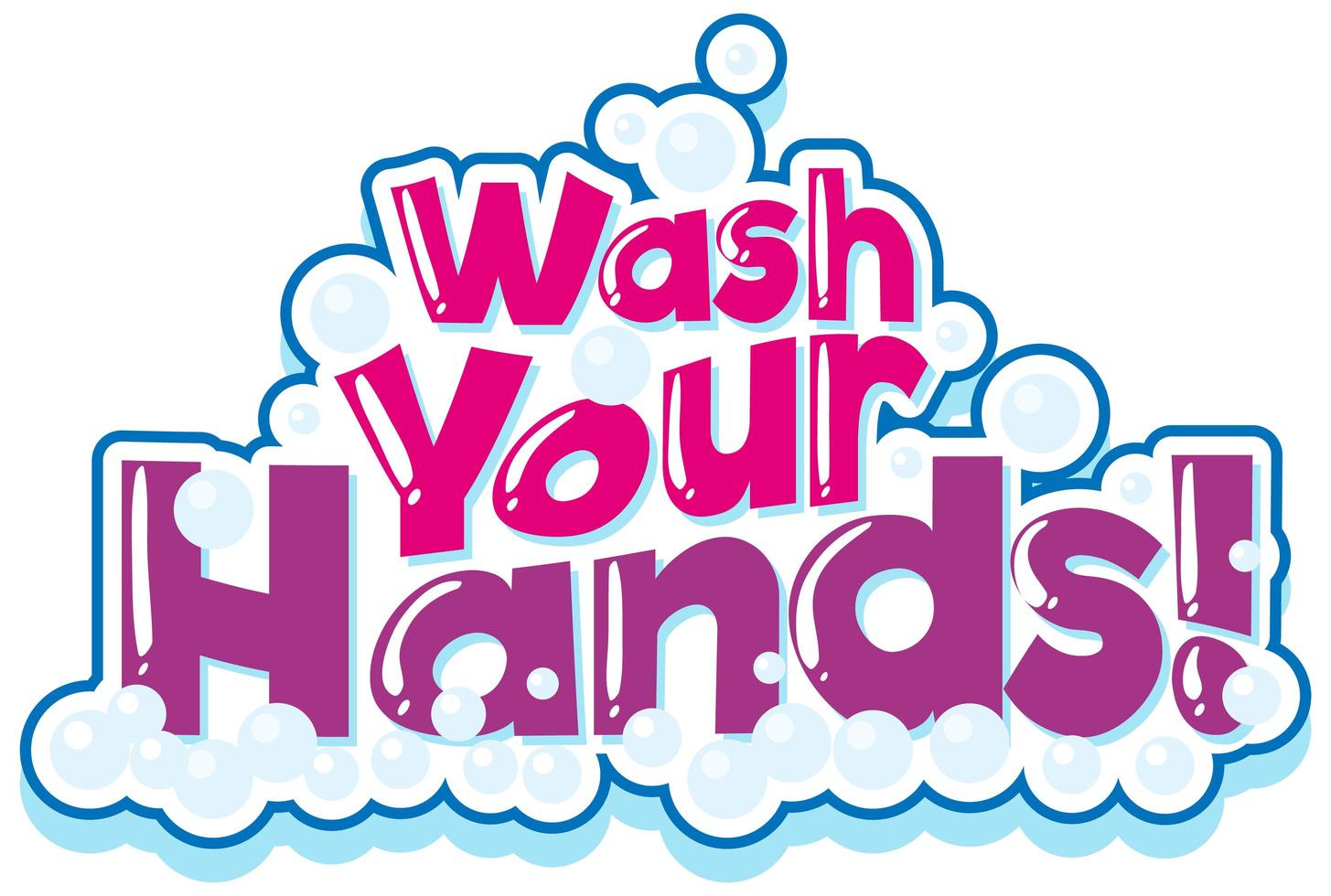 Wash your hands phrase in pink with bubbles vector