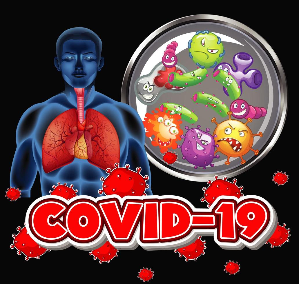 Coronavirus theme with human and virus cells vector