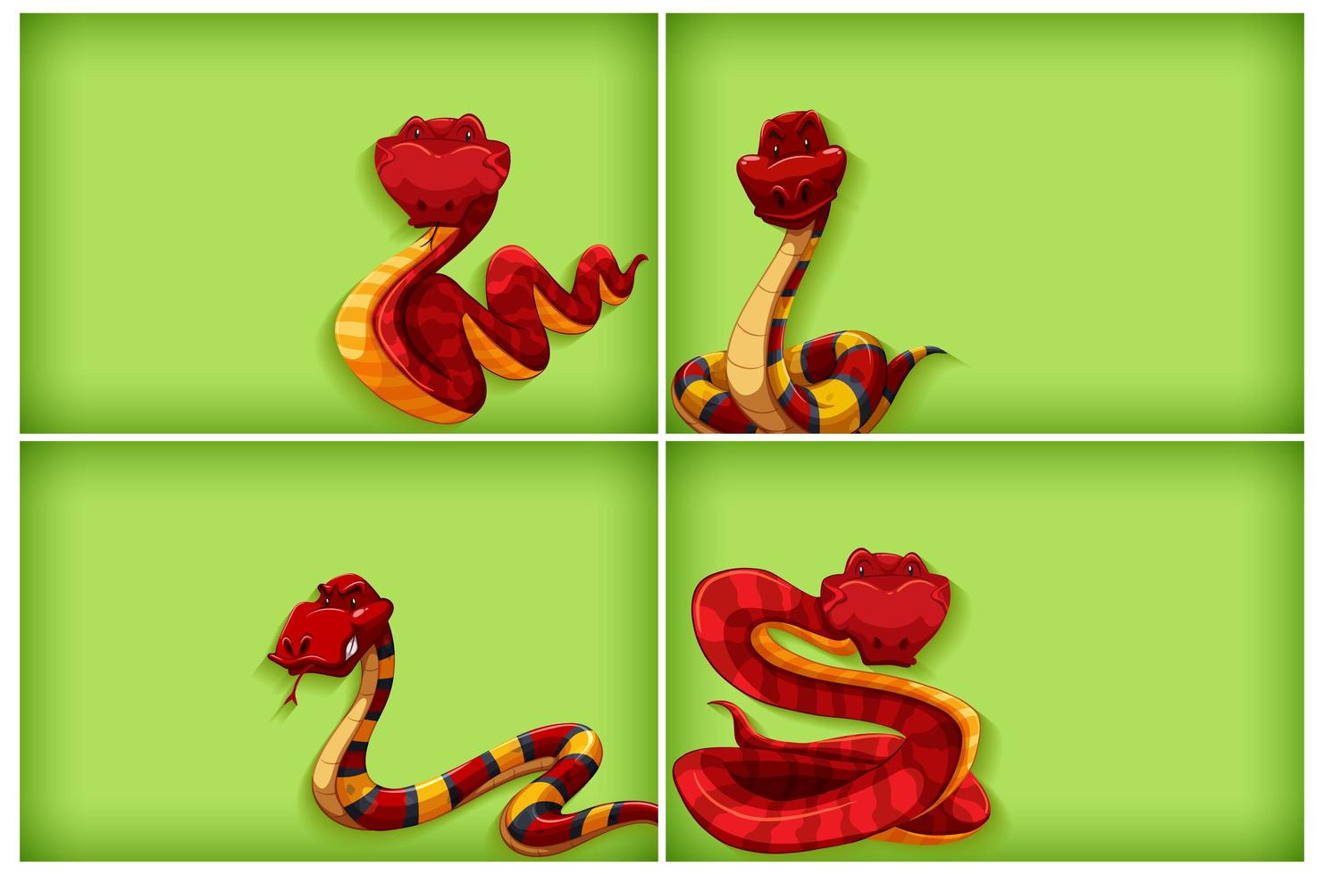 Background set red snakes on green vector