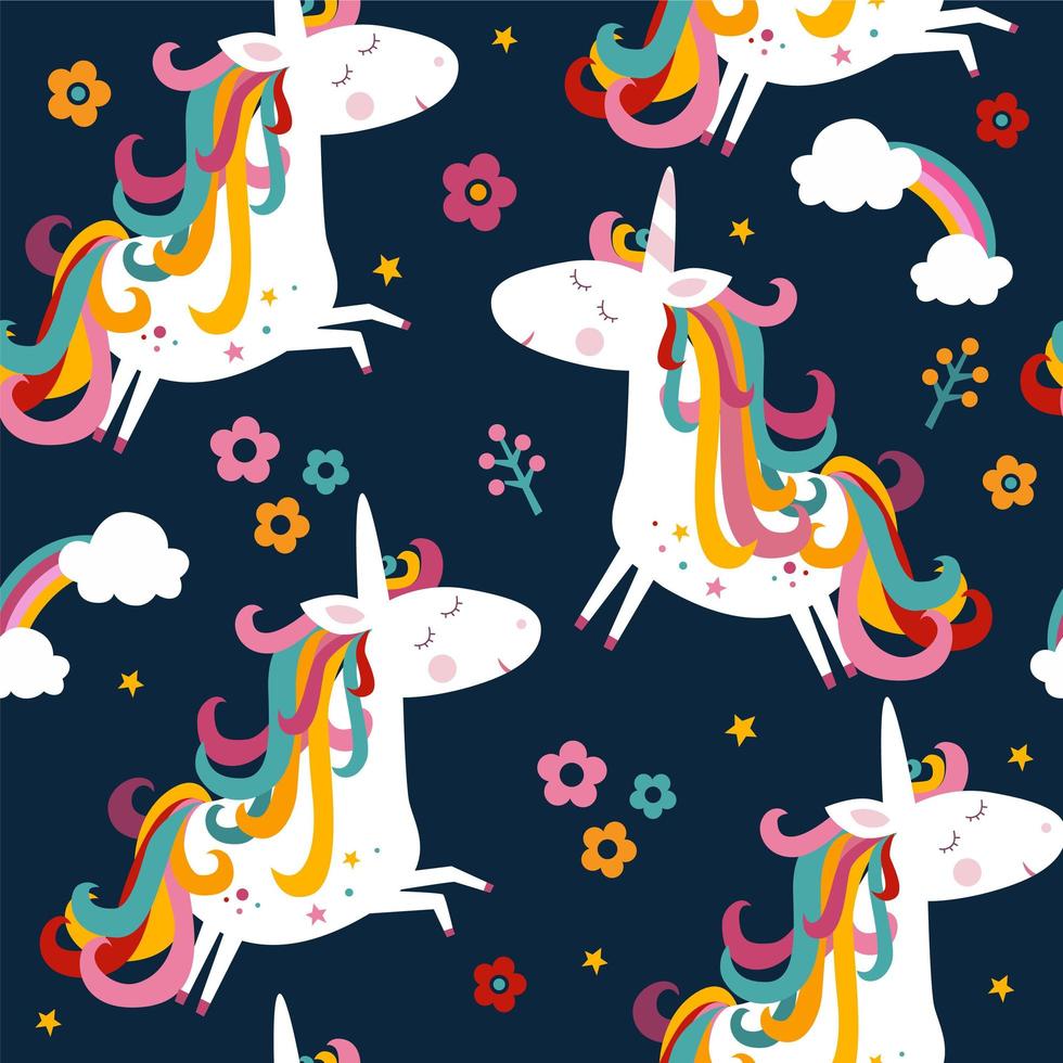 Seamless unicorn and flowers pattern vector