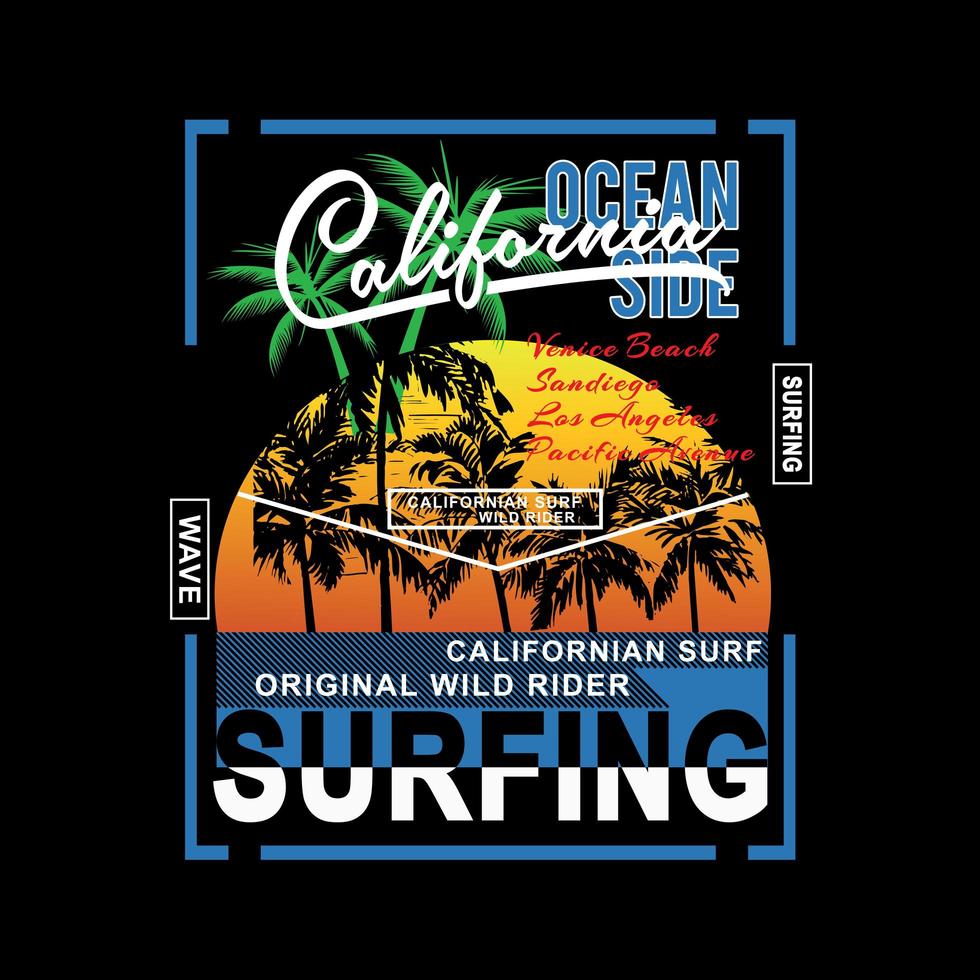 California surfing beach scene graphic for shirts vector