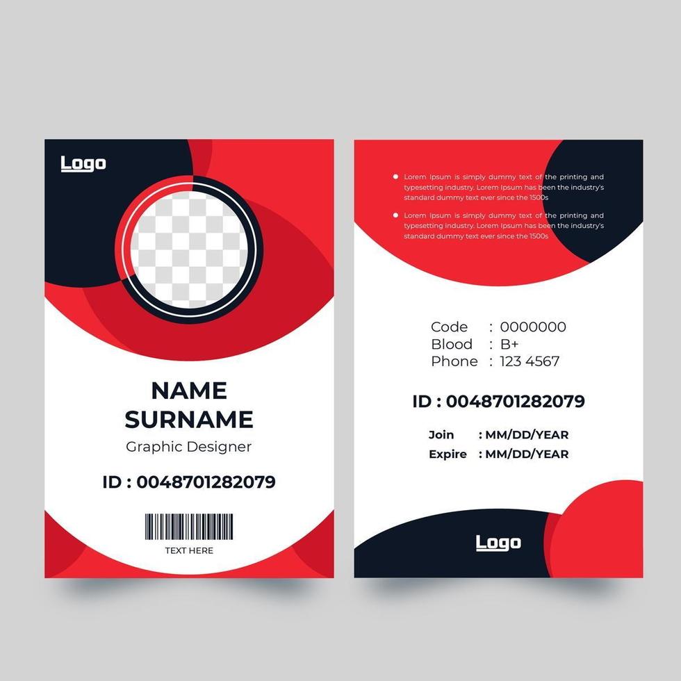 Vertical red and blue circle shape ID card vector