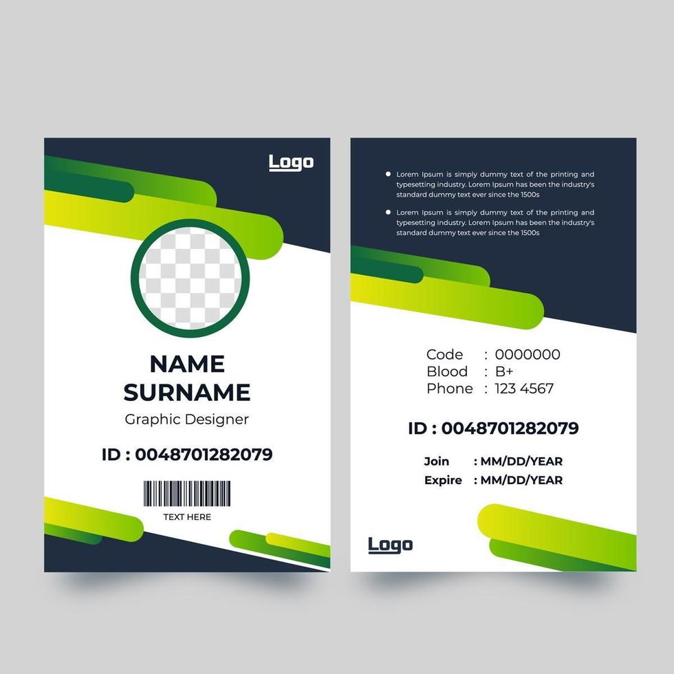 Vertical ID card with dynamic rounded green shapes vector