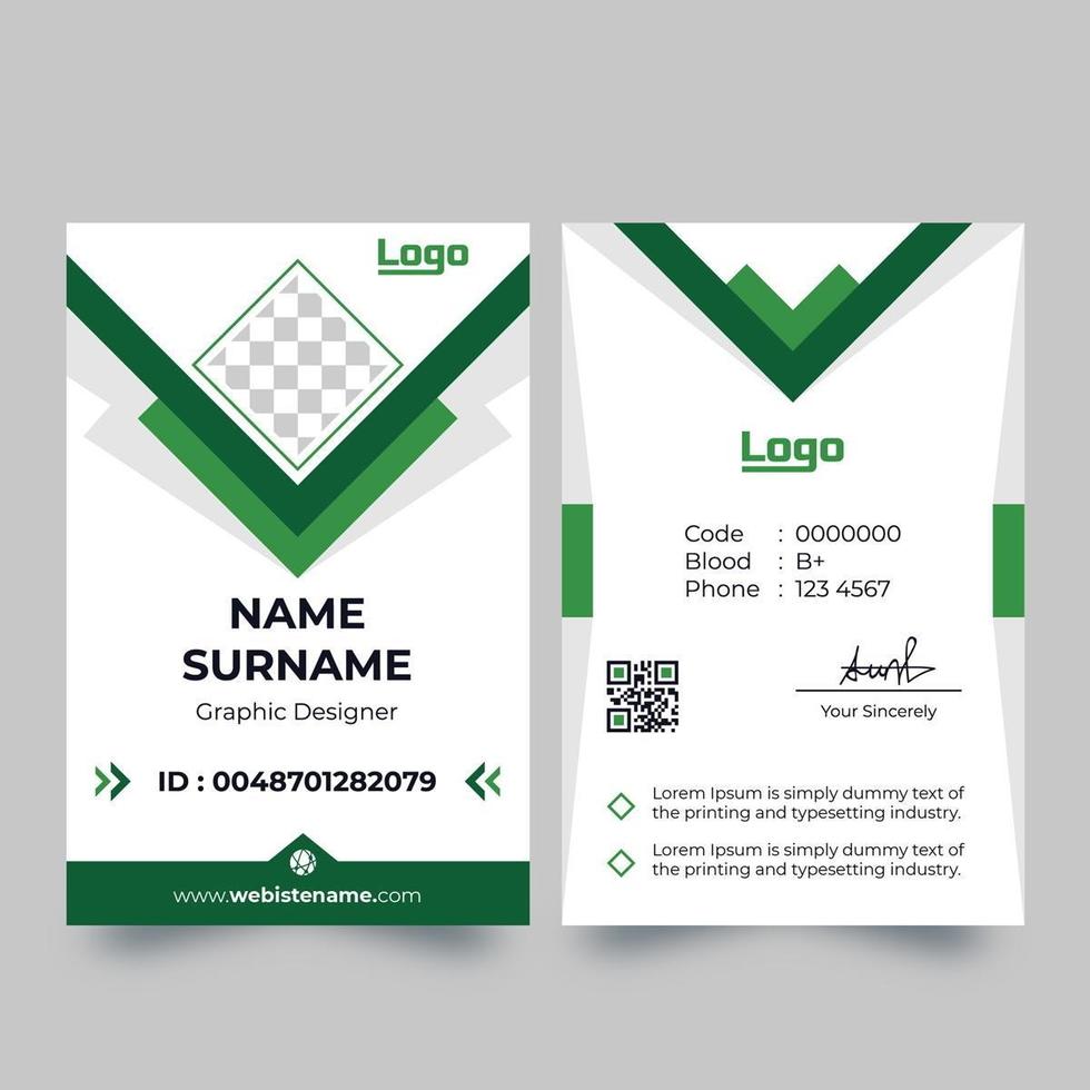 Vertical white ID card with pointed green details vector