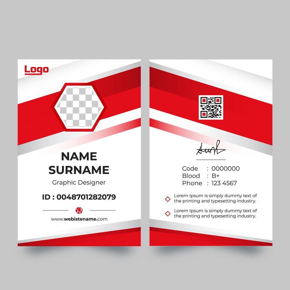 Vertical ID card with red angled corner accents vector