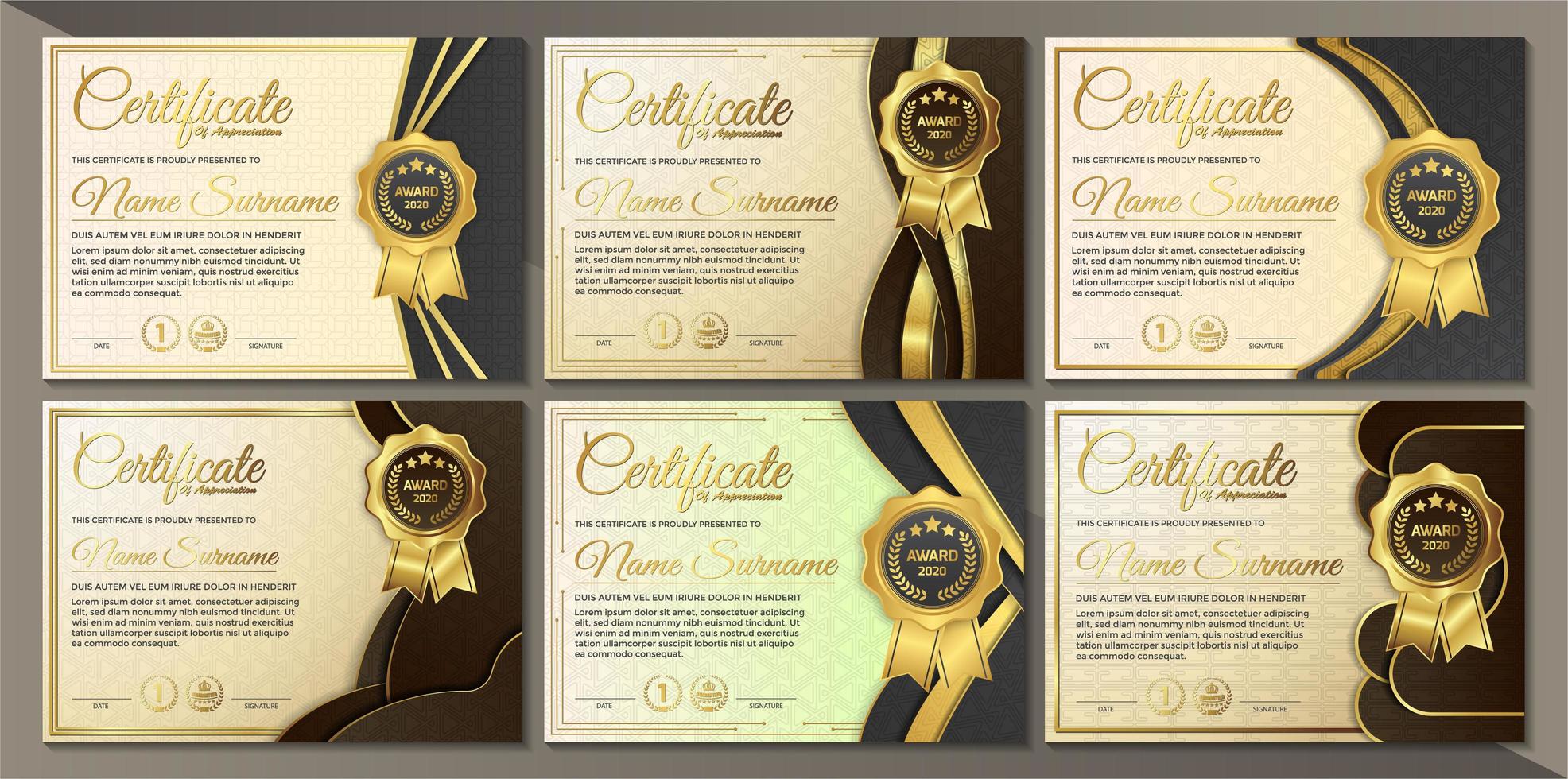 Collection of premium golden black certificates vector