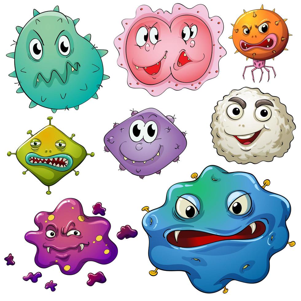 Bacteria Germs with Faces Set  vector