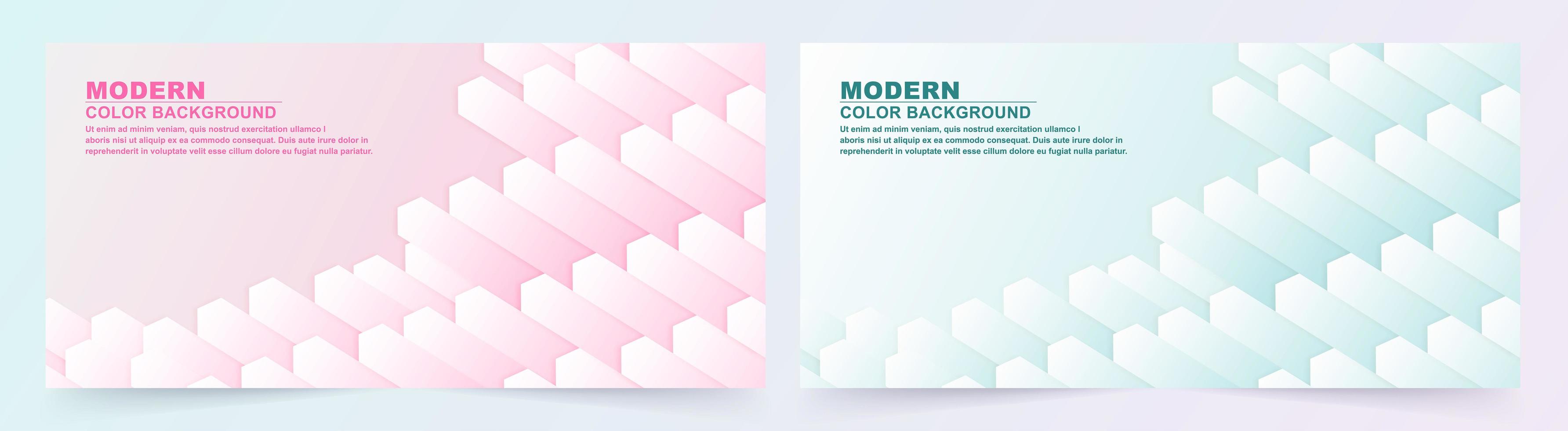 Set of abstract cube geometric pink and blue banners vector