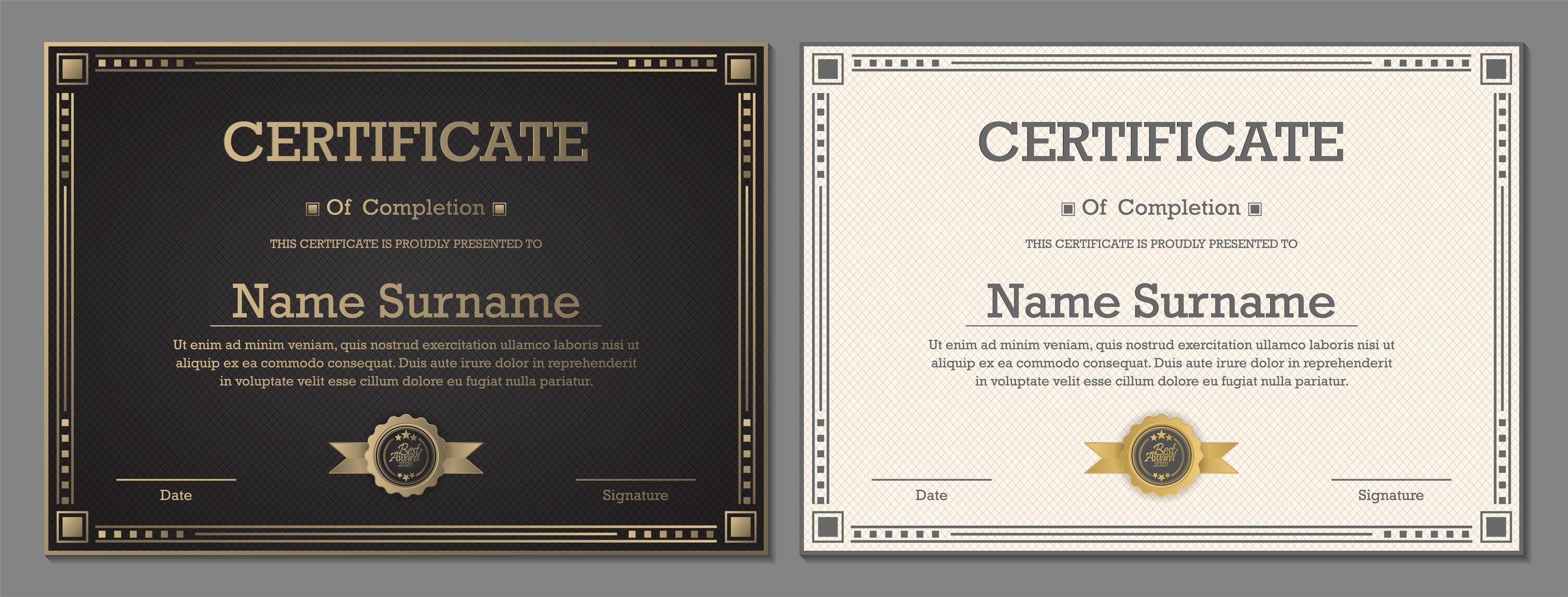 certificados de lujo en blanco y negro vector