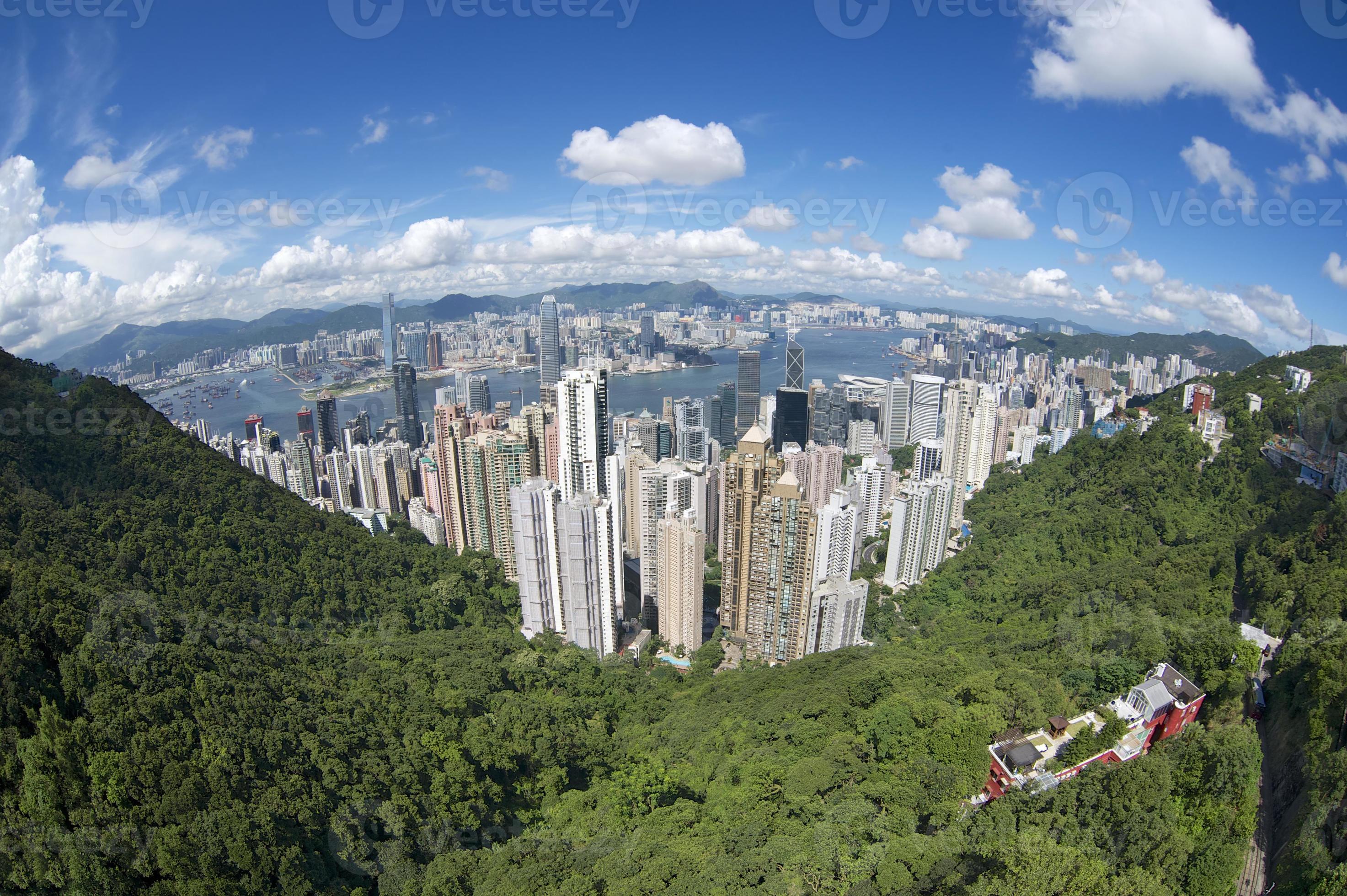 Wide angle aerial view to the Hong Kong city, China. 1091297 Stock