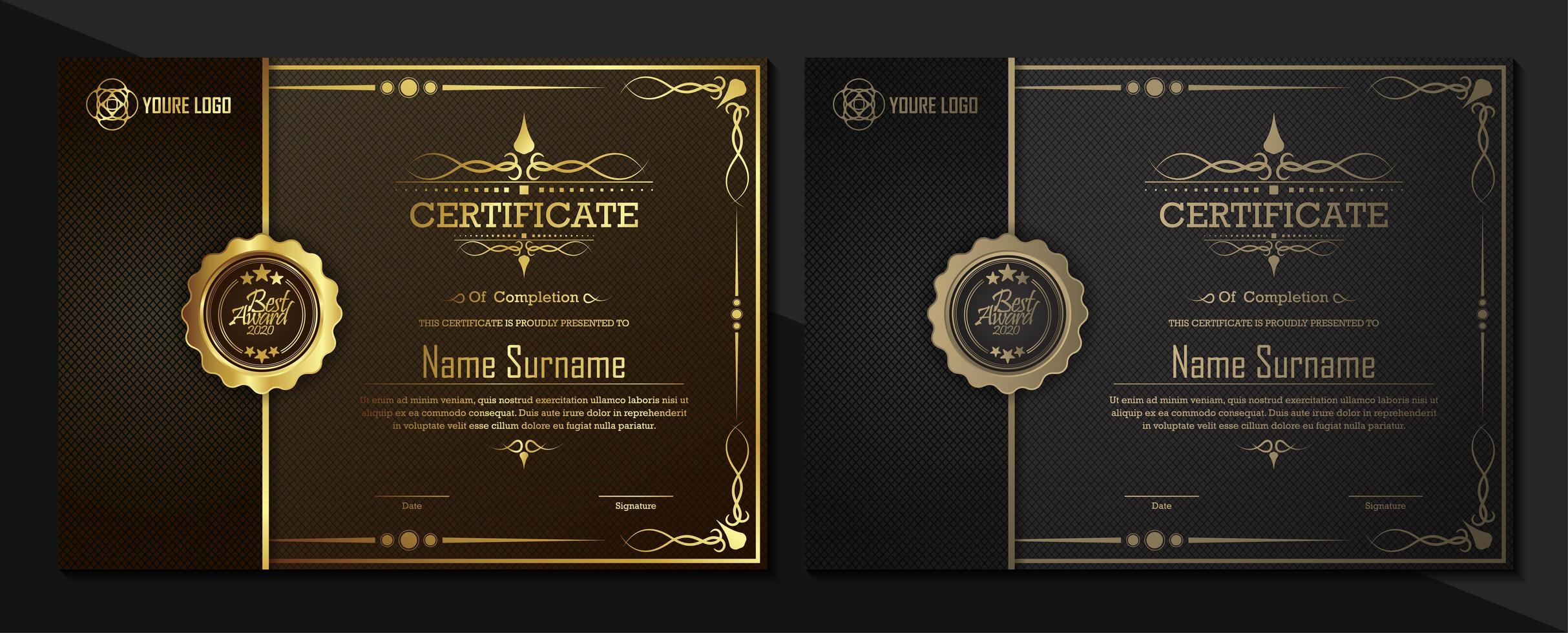 plantillas de certificado negro y dorado vector