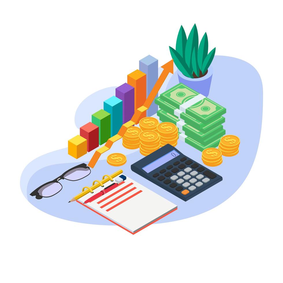 Set of financial analysis tools. Accounting equipment concept. vector