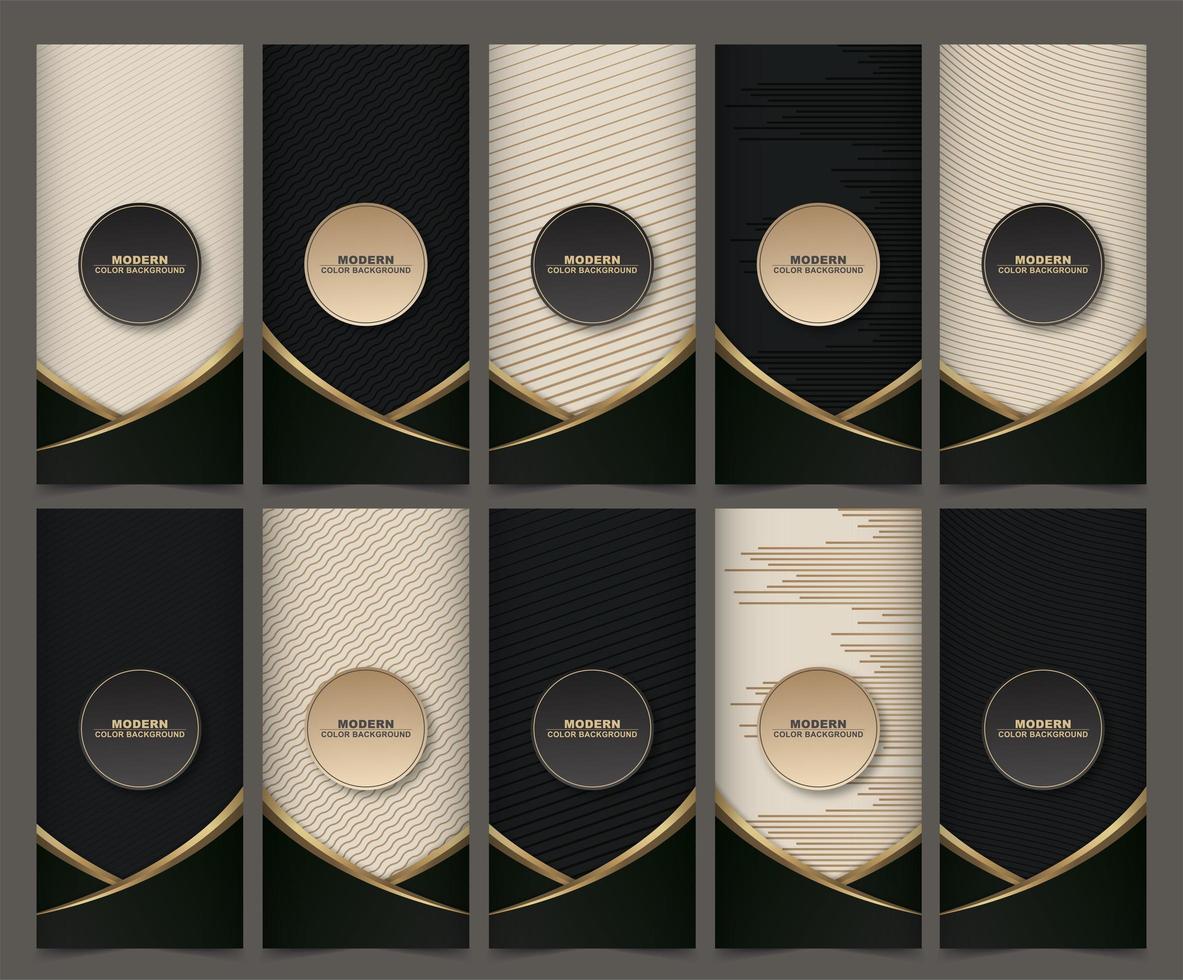 Collection of packaging templates with black golden labels and frames vector