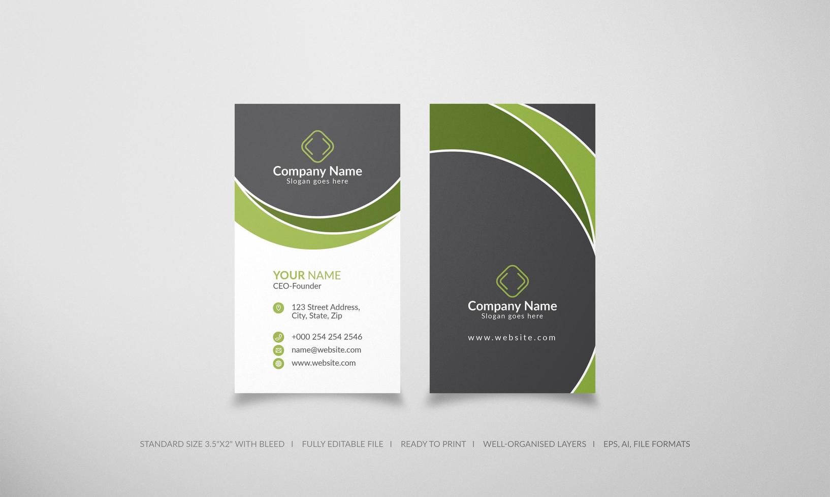 Green and grey abstract creative business cards vector