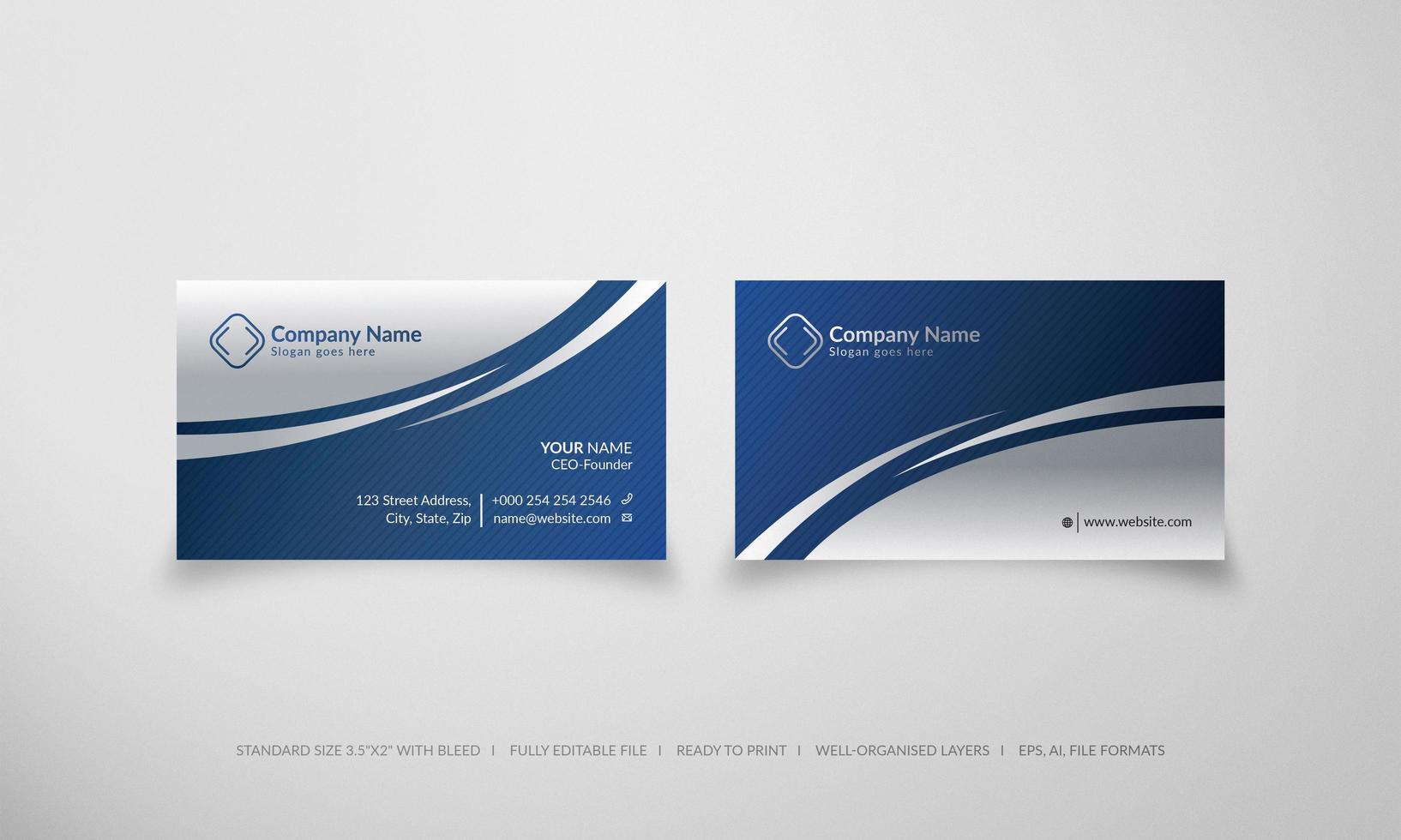 Blue and silver abstract creative business card vector