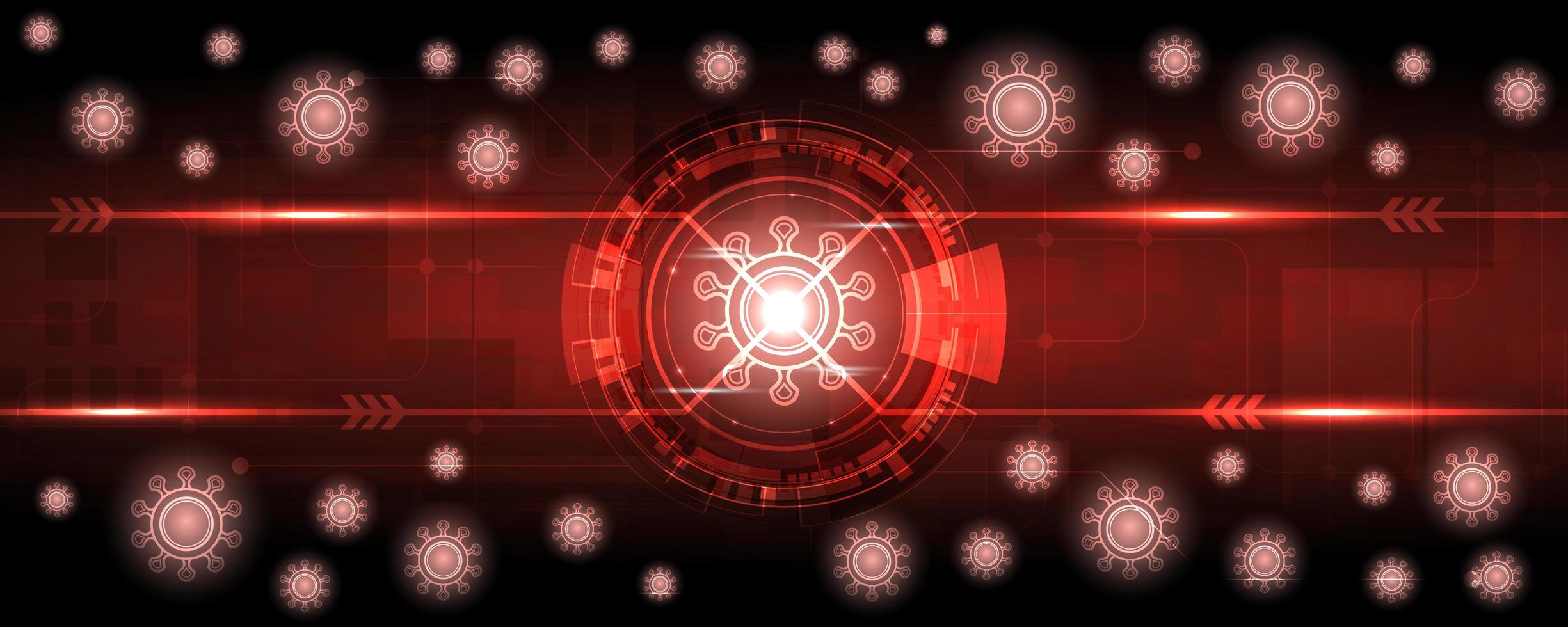 Red glowing coronavirus tech background vector