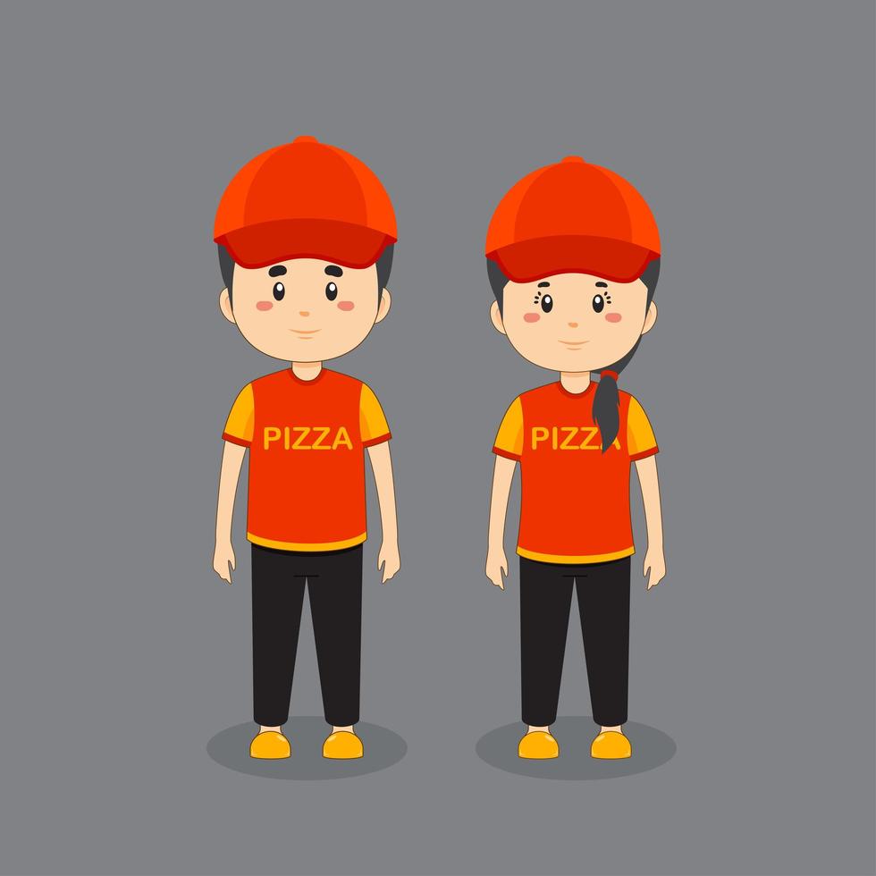 personaje de pareja vistiendo un uniforme de pizza vector