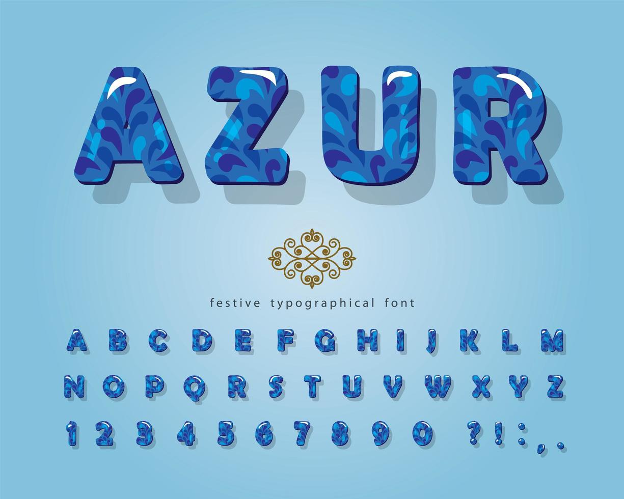 Azure 3D glossy font vector