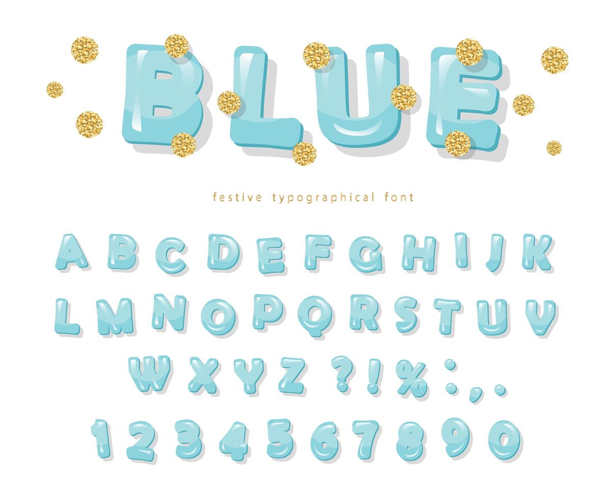 Blue glossy font with glitter dots vector