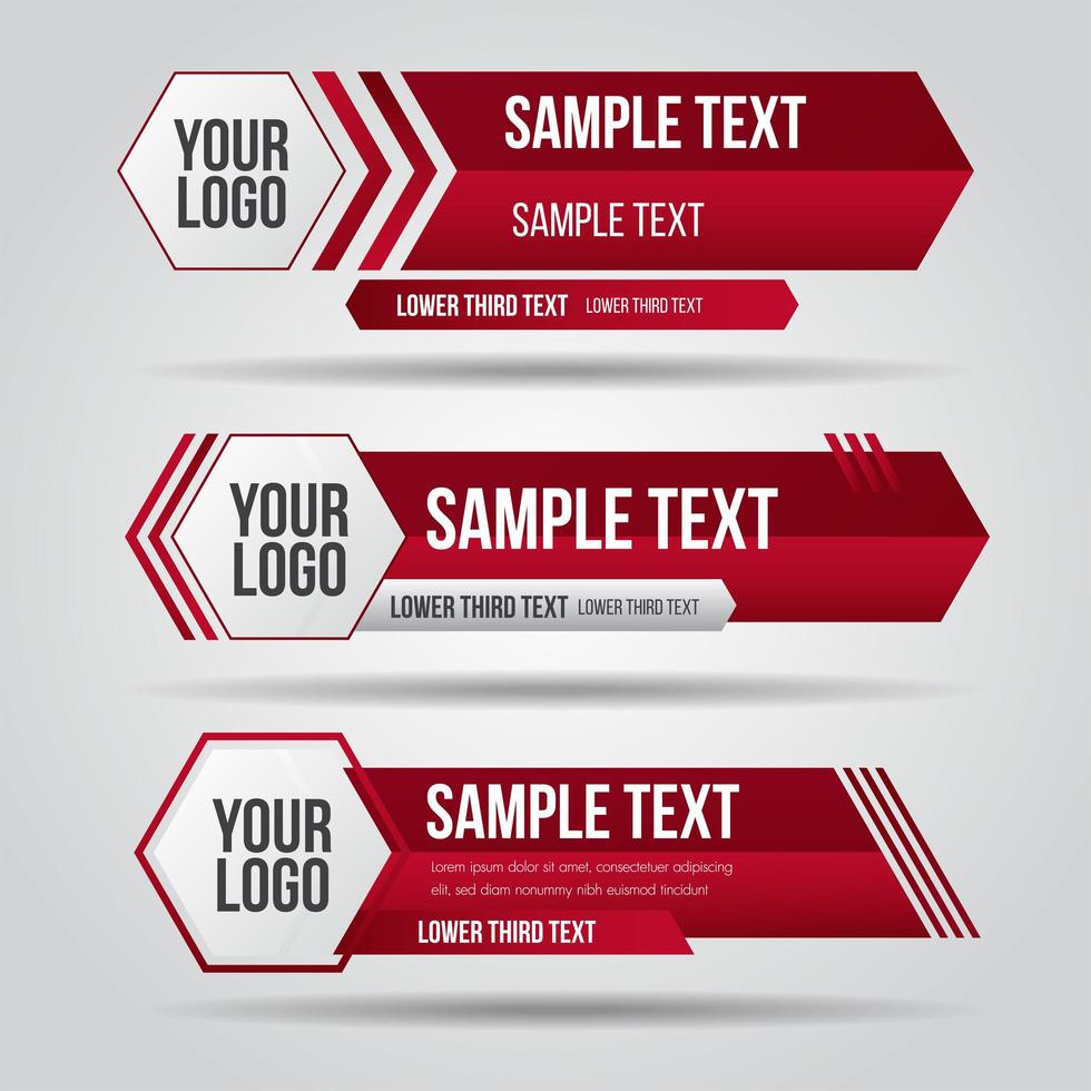 Lower third tv red design template modern contemporary set vector