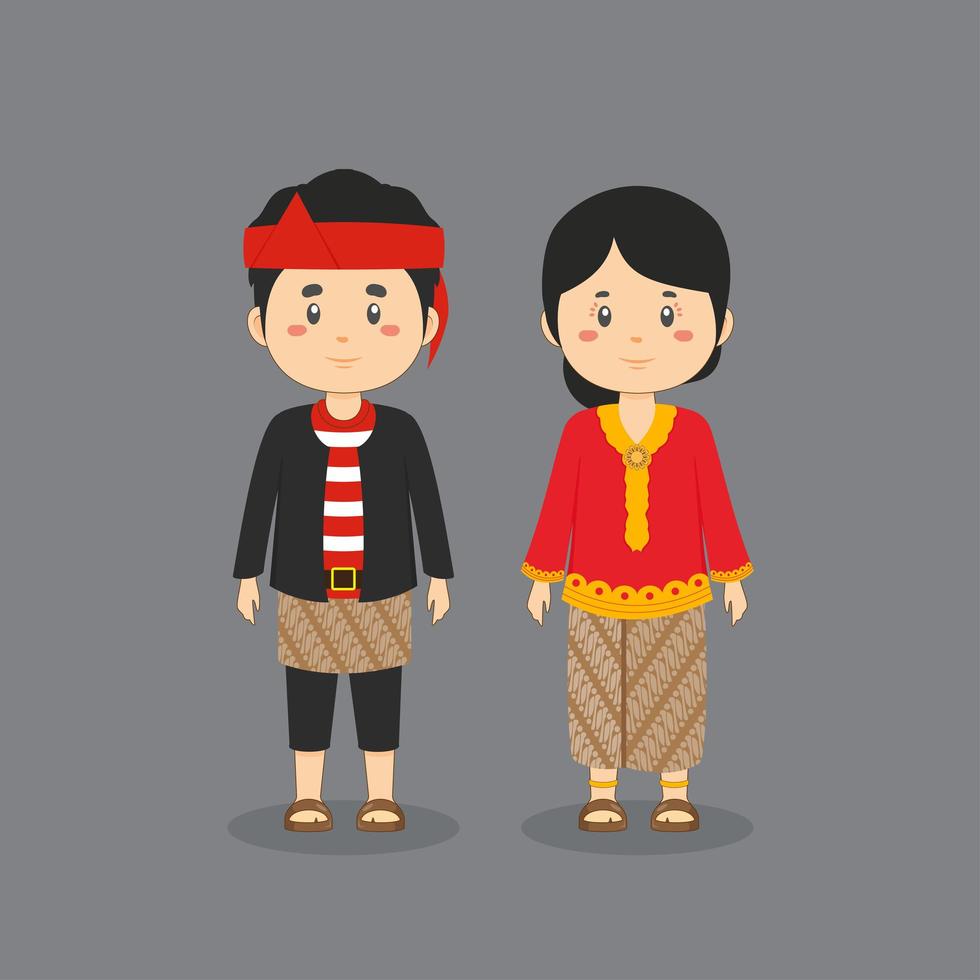 Couple Character Wearing East Java Traditional Dress vector