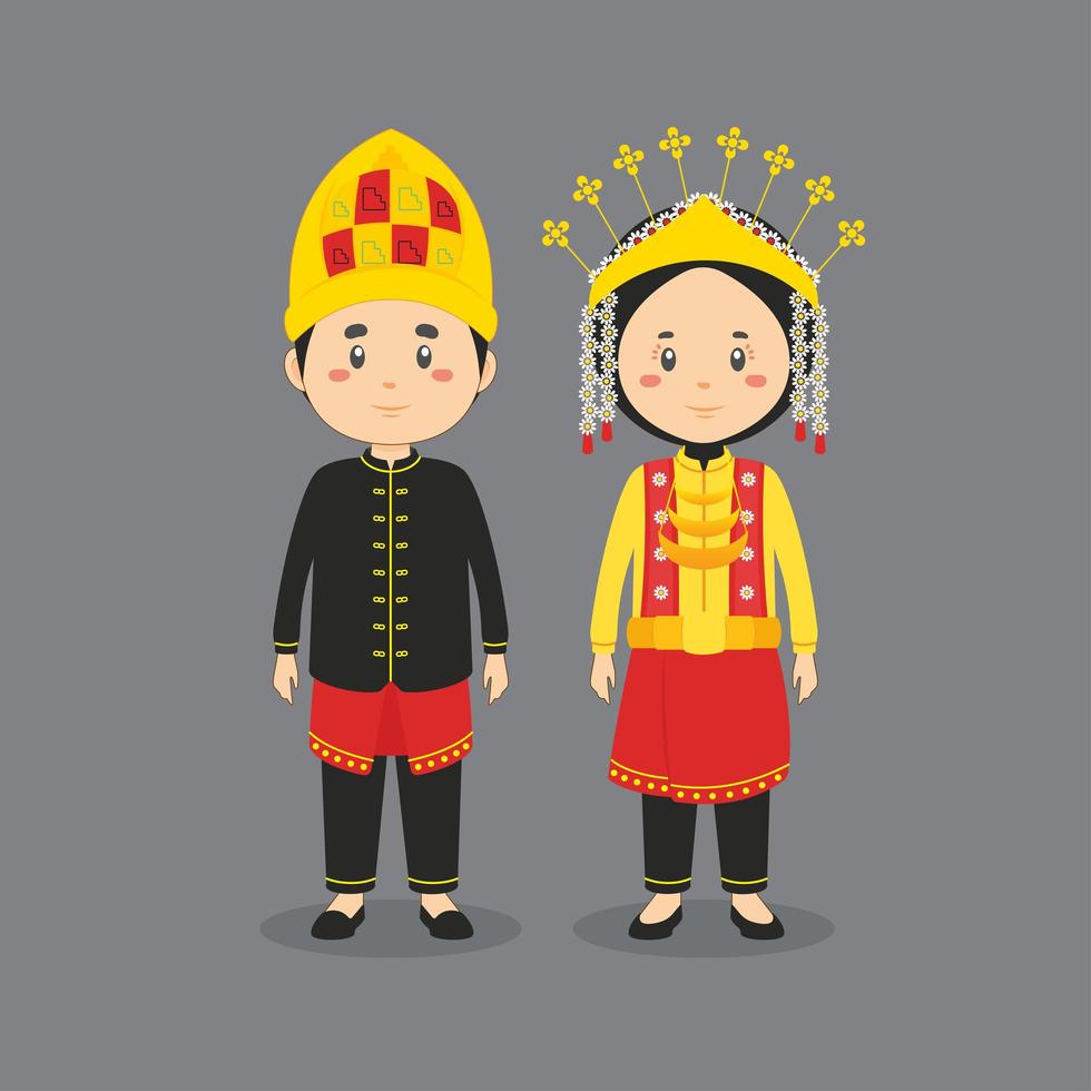 Couple Character Wearing Aceh Traditional Dress vector