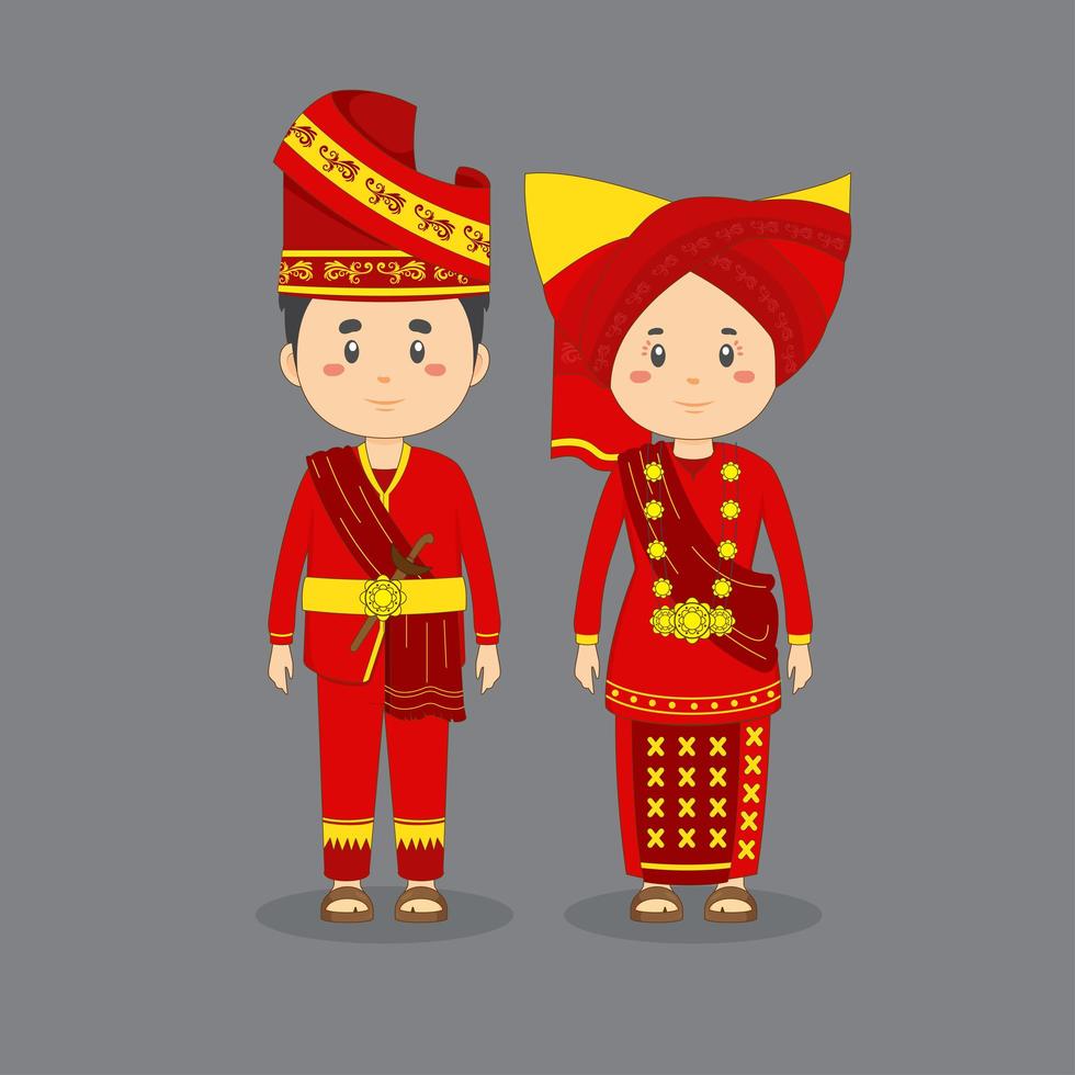 Couple Character Wearing West Sumatra Traditional Dress vector