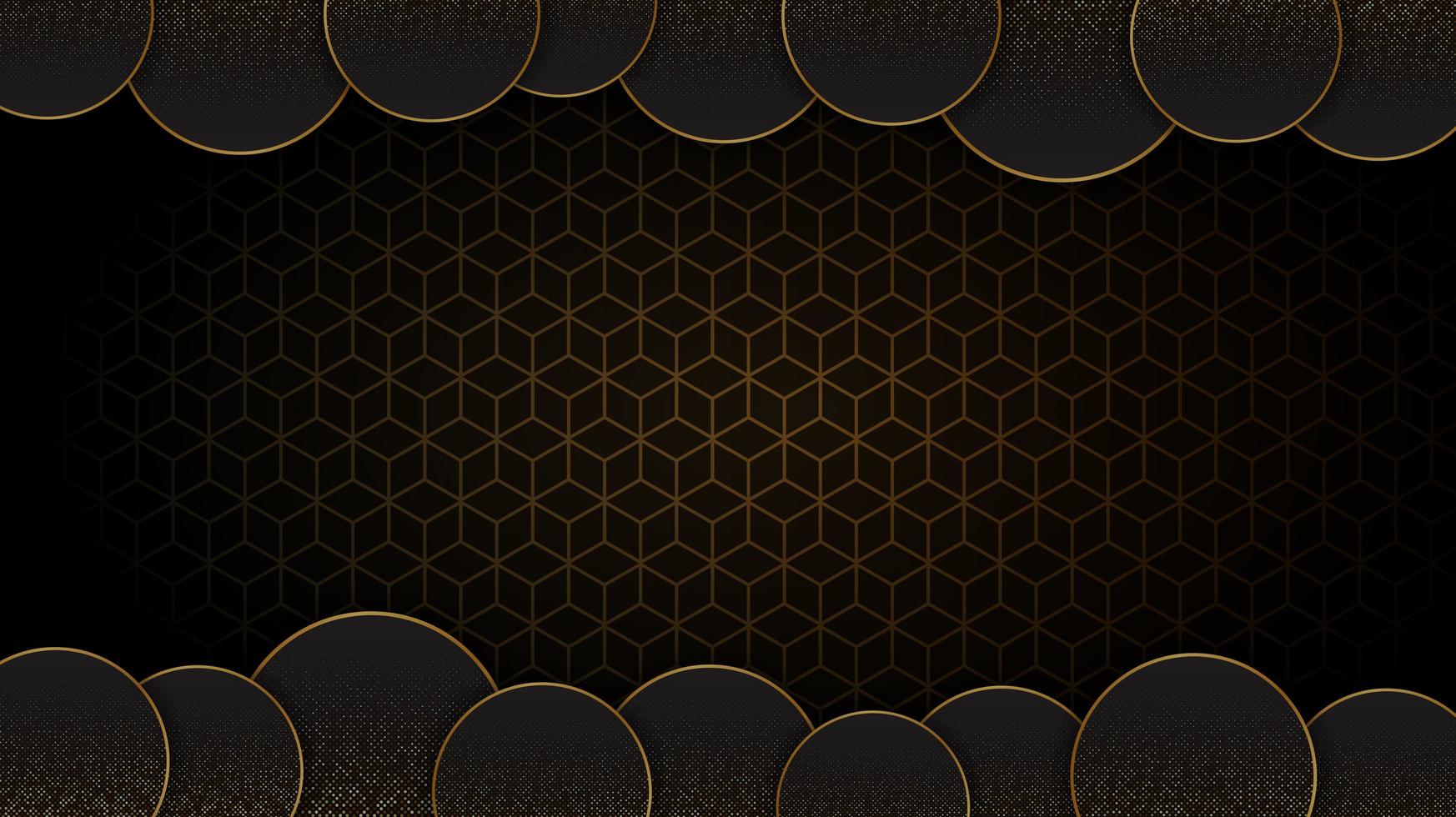 Fondo abstracto circular negro y oro vector