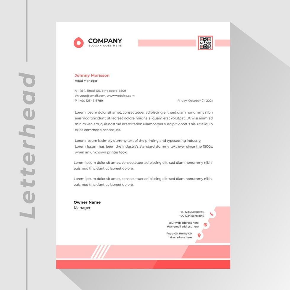 Pink Bottom Line Letterhead Template vector