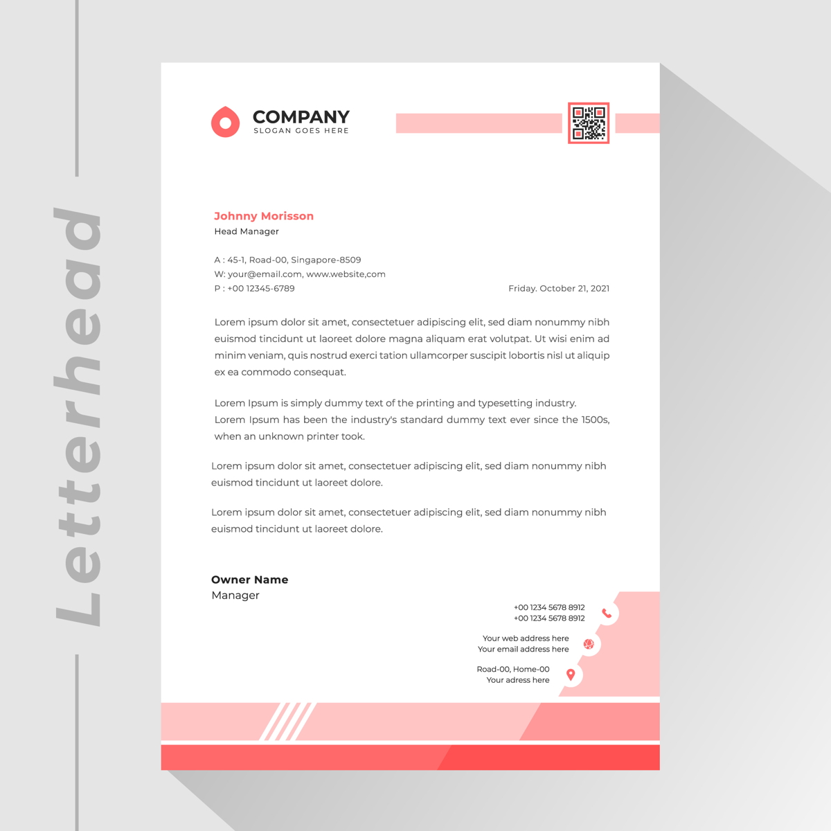 Pink Bottom Line Letterhead Template 1100257 Vector Art at Vecteezy