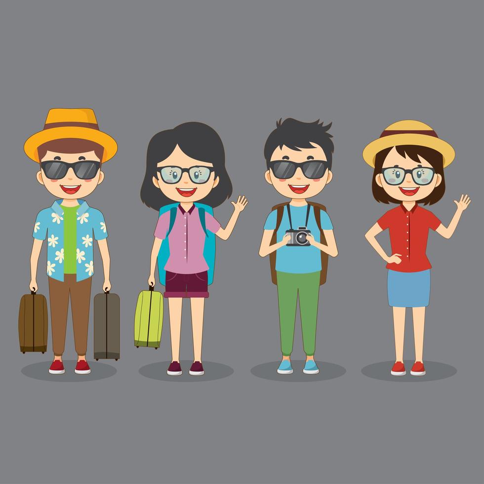 Set of 4 Tourist Travel Characters vector