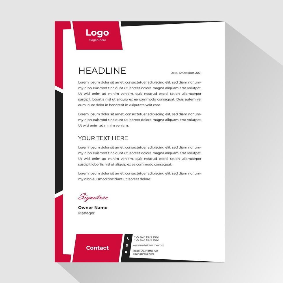 Red Black Side Frame Business Letterhead Template vector