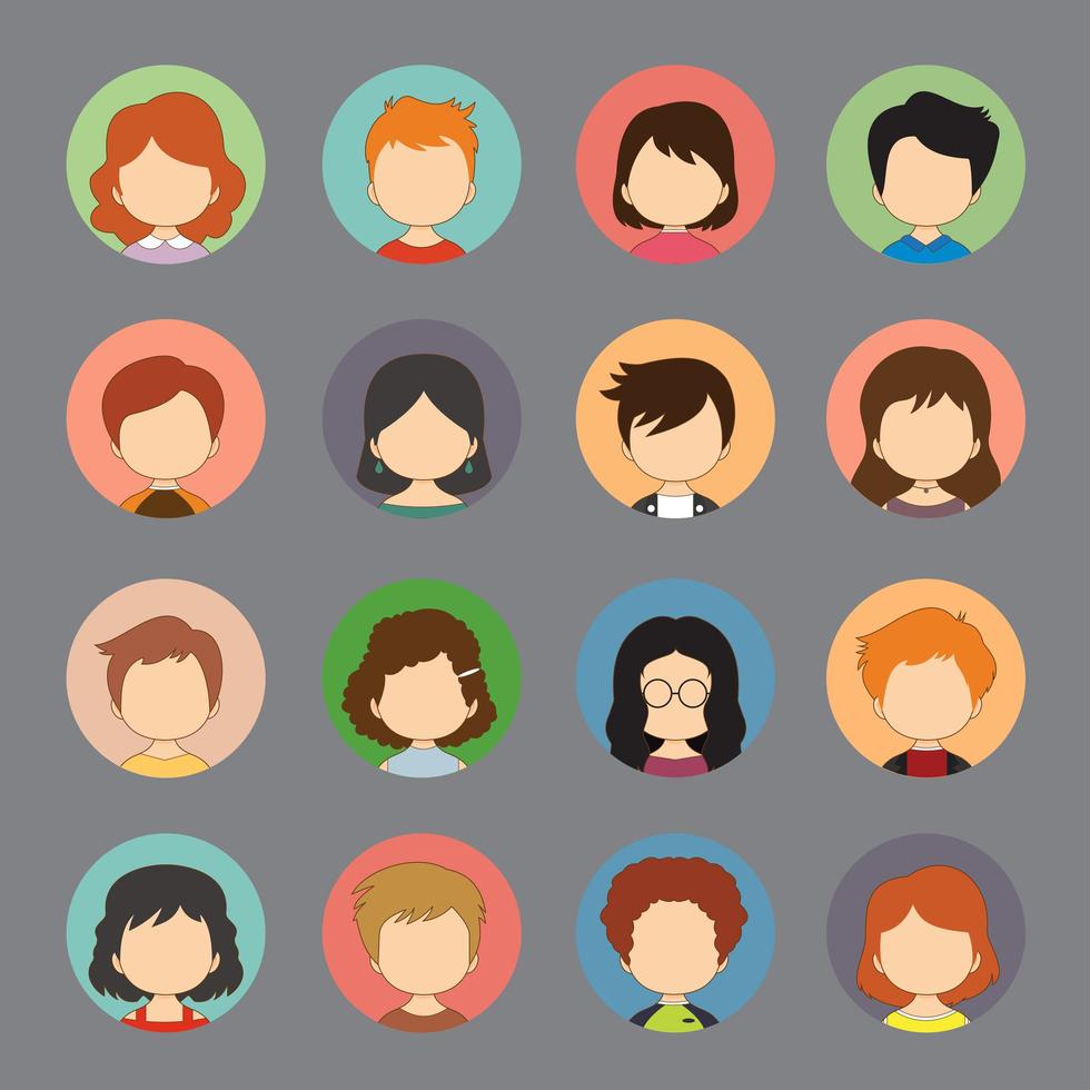 A Set Of Male Female Face Avatars  vector