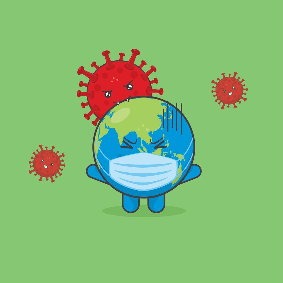 Cute Earth Characters Attacked By Viruses vector