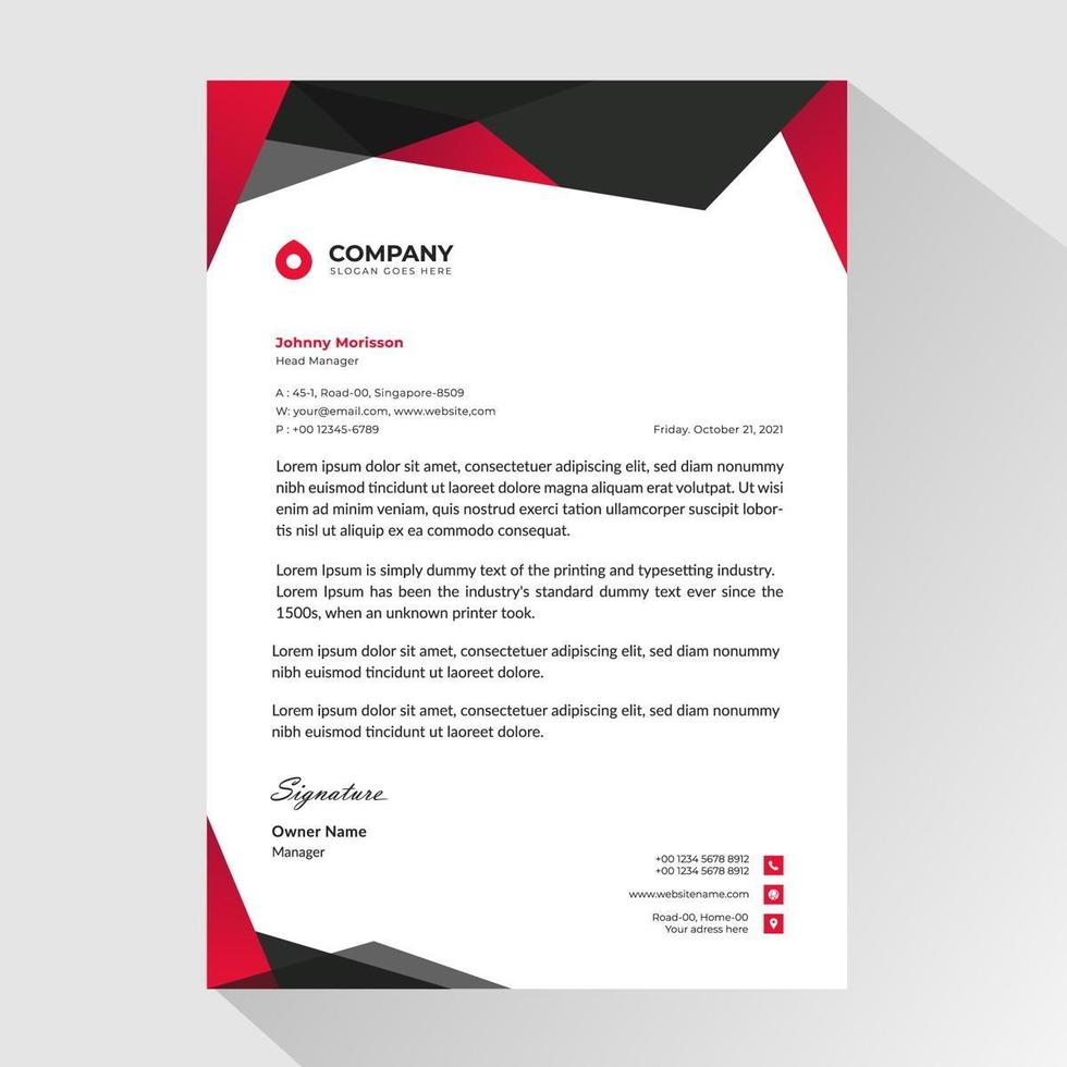 Red Black Business Letterhead Template vector