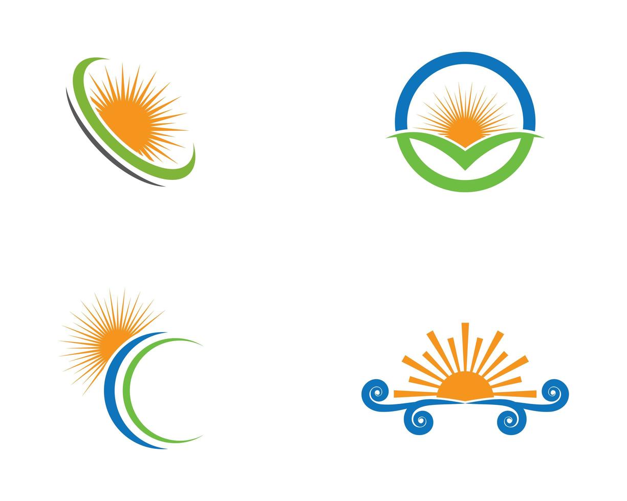 logotipos de sol naranja, azul y verde vector