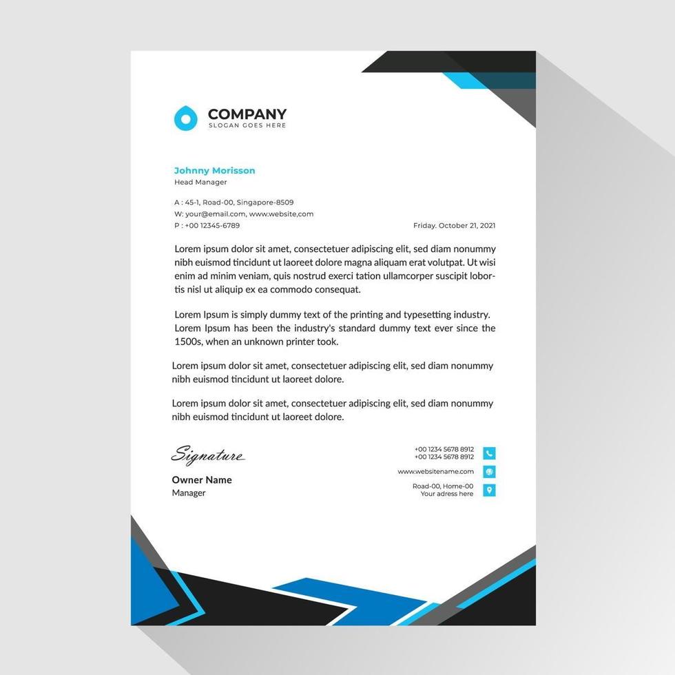 Blue Black Bottom Frame Business Letterhead Template vector