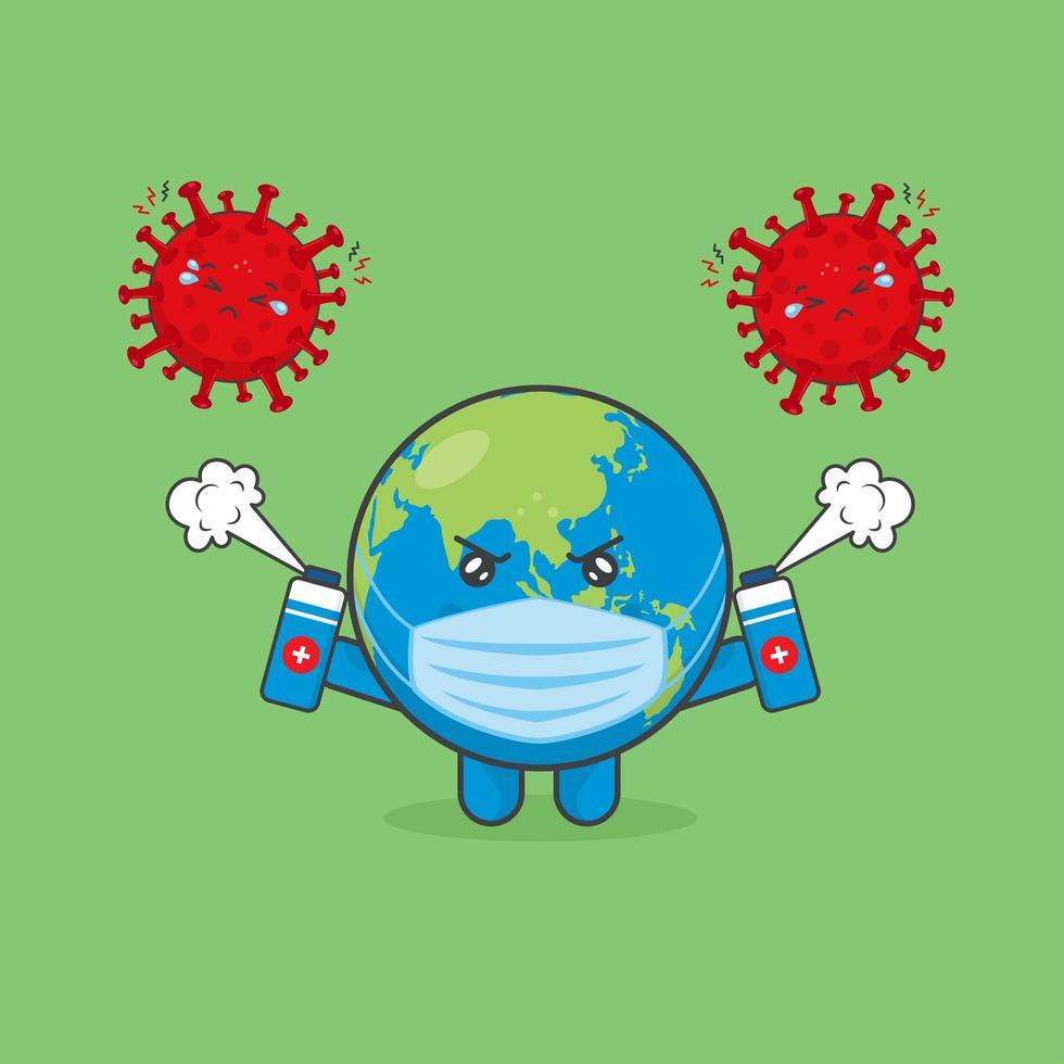 Cute Earth Characters Fight Against Viruses vector