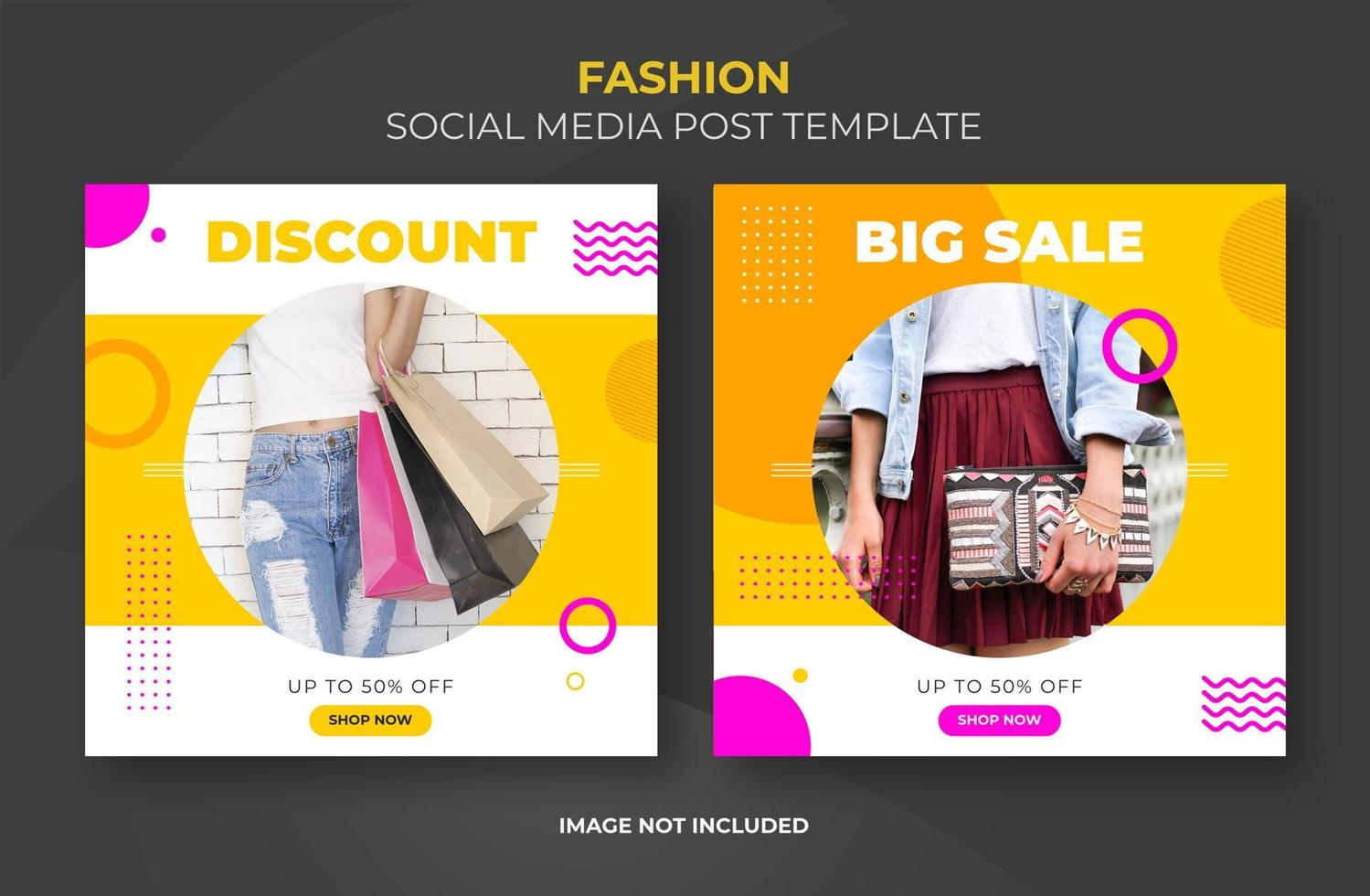 Bright social banner template set with photo frame  vector