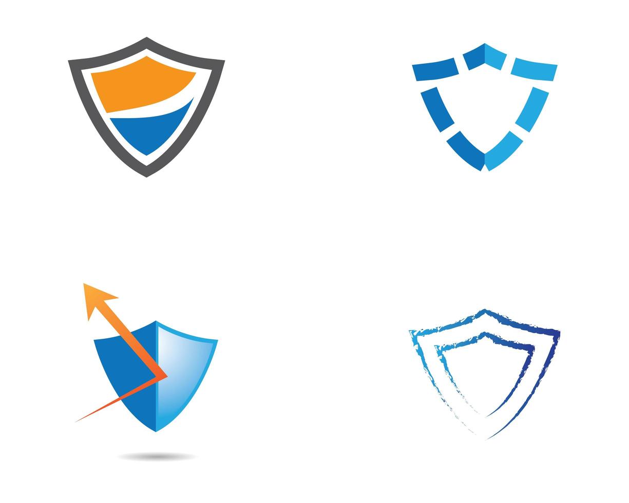 logotipos de escudo naranja, azul y gris vector